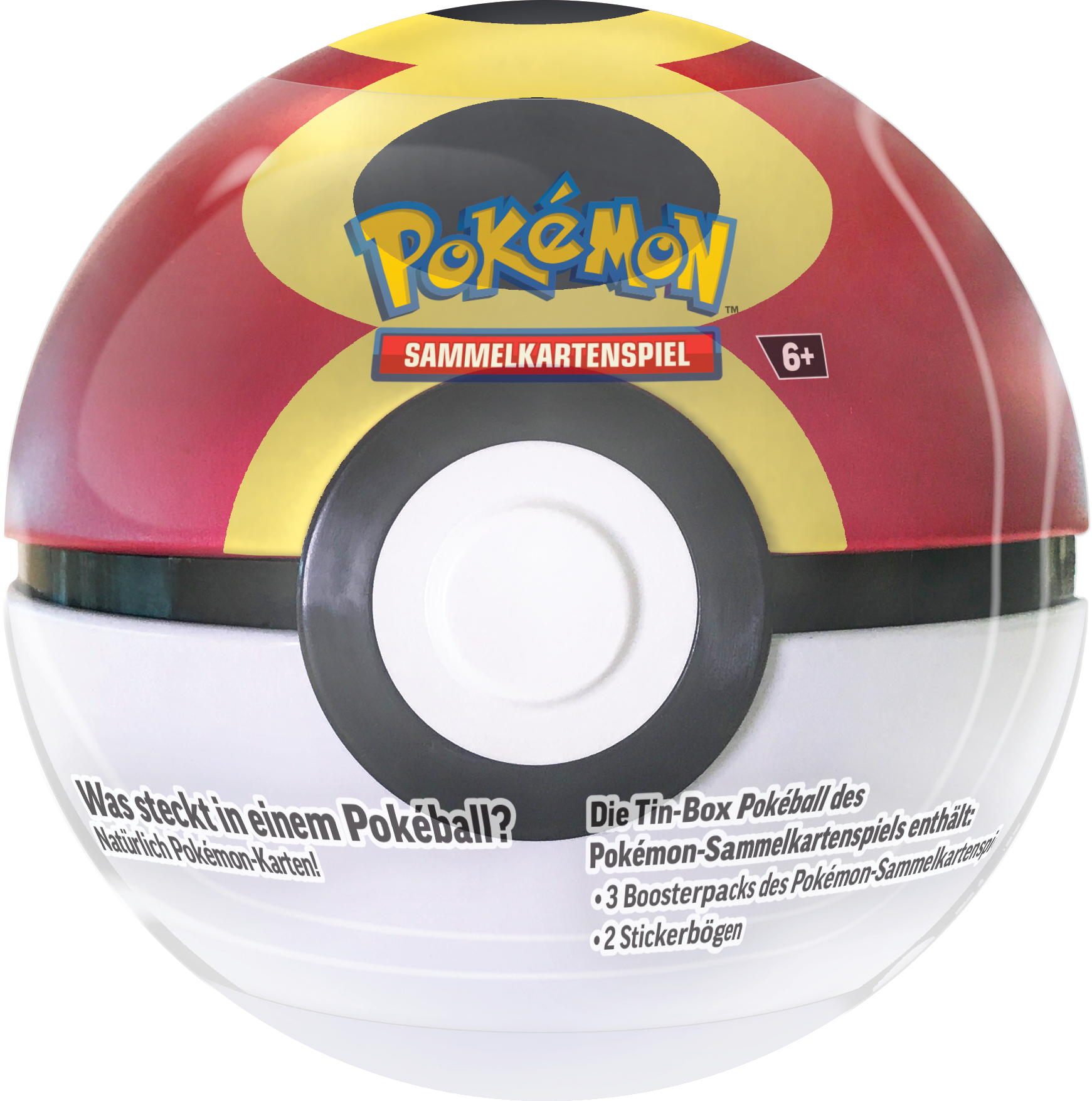 Rote und weiße Pokéball-Dose mit Pokémon-Logo. Enthält Sammelkarten.