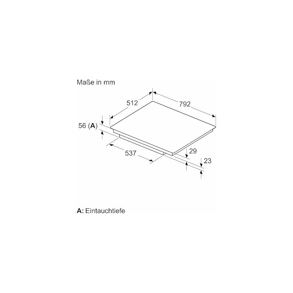 Dessin technique d'une table de cuisson avec dimensions : 512x792 mm, hauteur 56 mm.