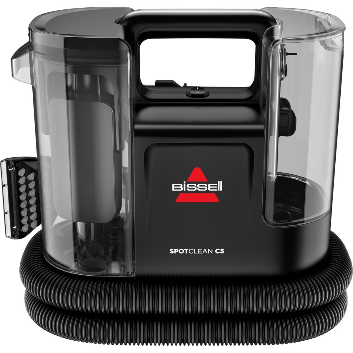 Ein schwarzer Bissell SpotClean C5 mit Schlauch und Bürste.