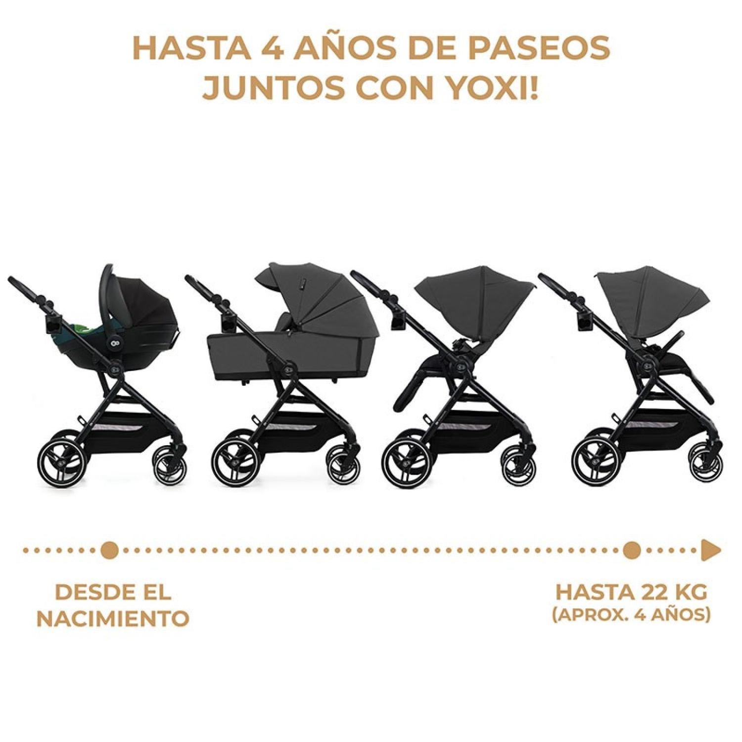 Vier Kinderwagen-Konfigurationen, von Geburt bis 4 Jahre.