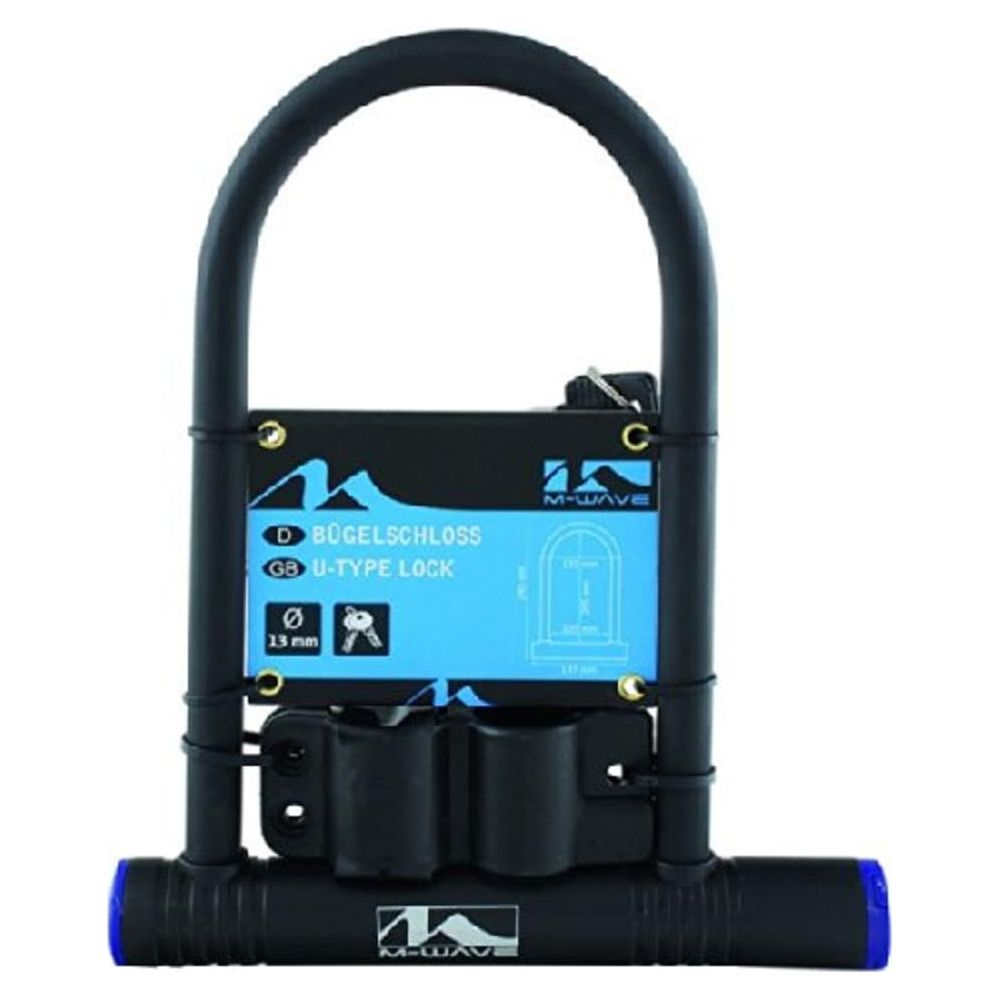 Ein schwarzes M-Wave Bügelschloss mit 13mm Stärke und Schlüsseln.