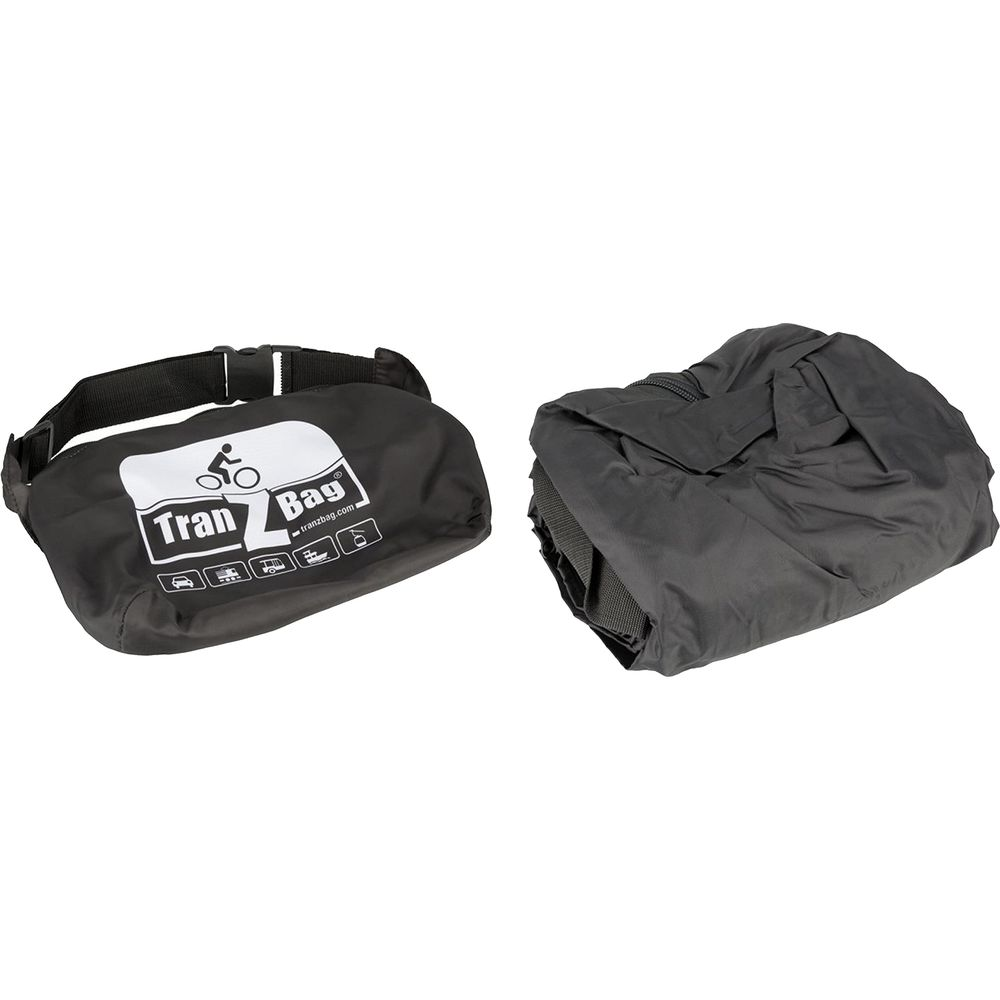 Deux sacs noirs, un ouvert avec logo, l'autre plié.