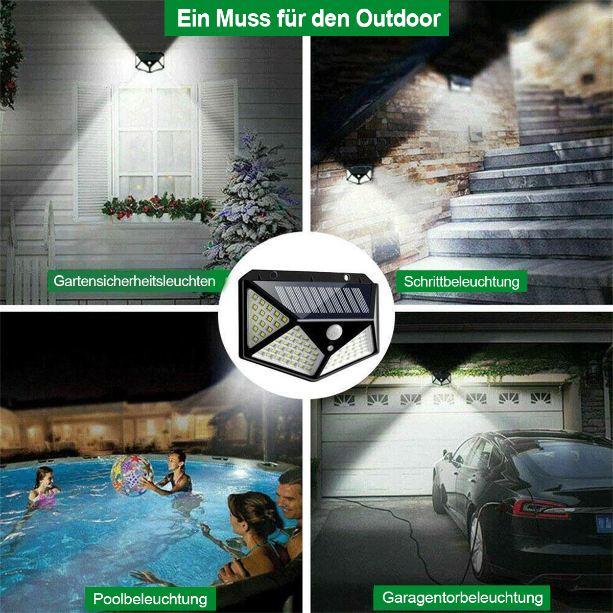 Solarleuchten für Haus, Pool, Treppen und Garage.