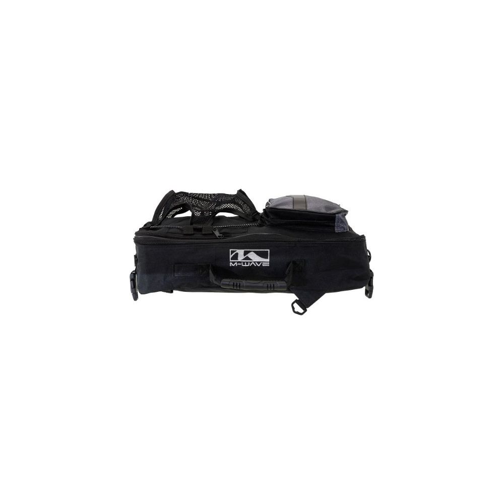 Sacoche de vélo noire avec dessus en maille et petite pochette.