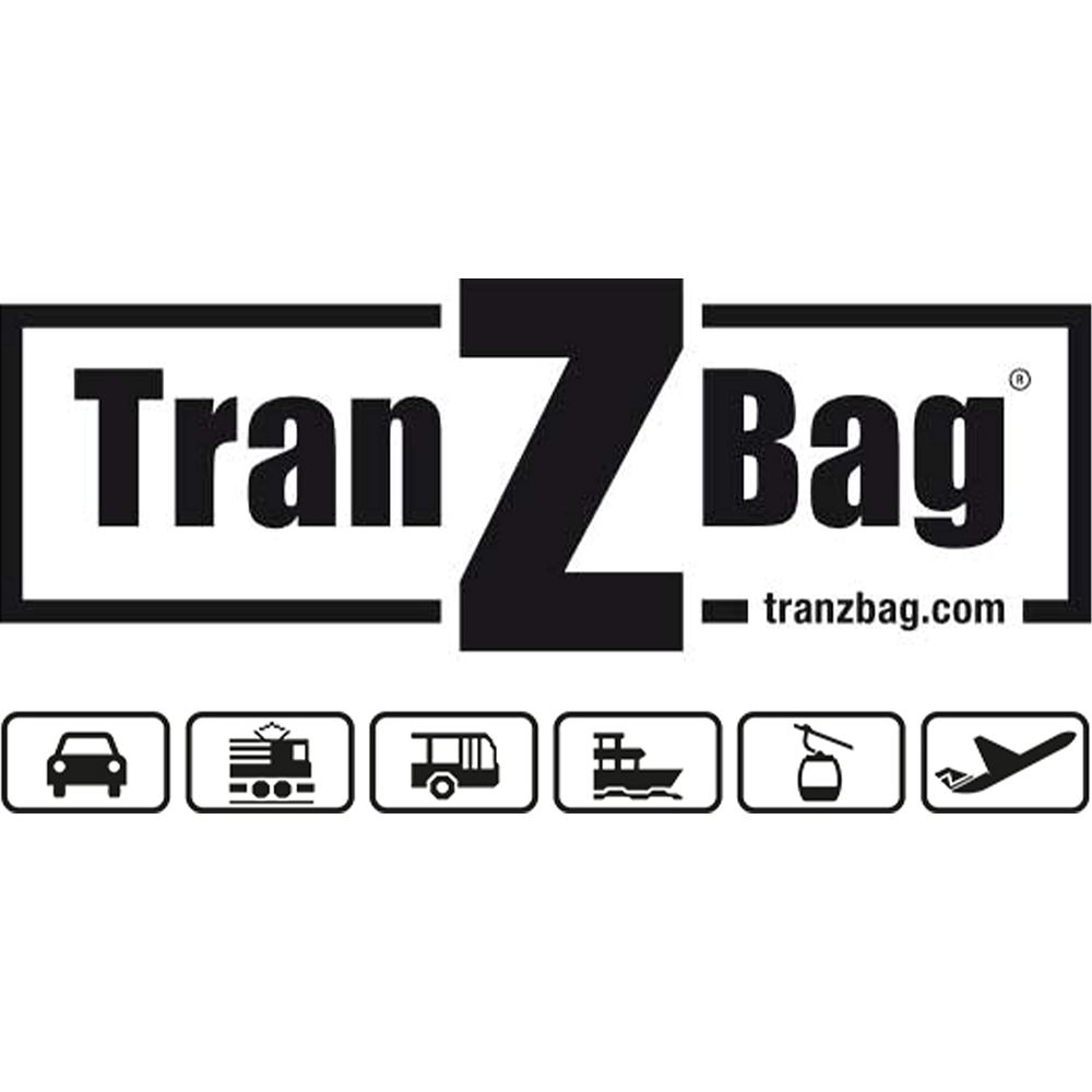 Logo 'TranzZ Bag' avec icônes de voiture, train, bus, bateau, téléphérique, avion.