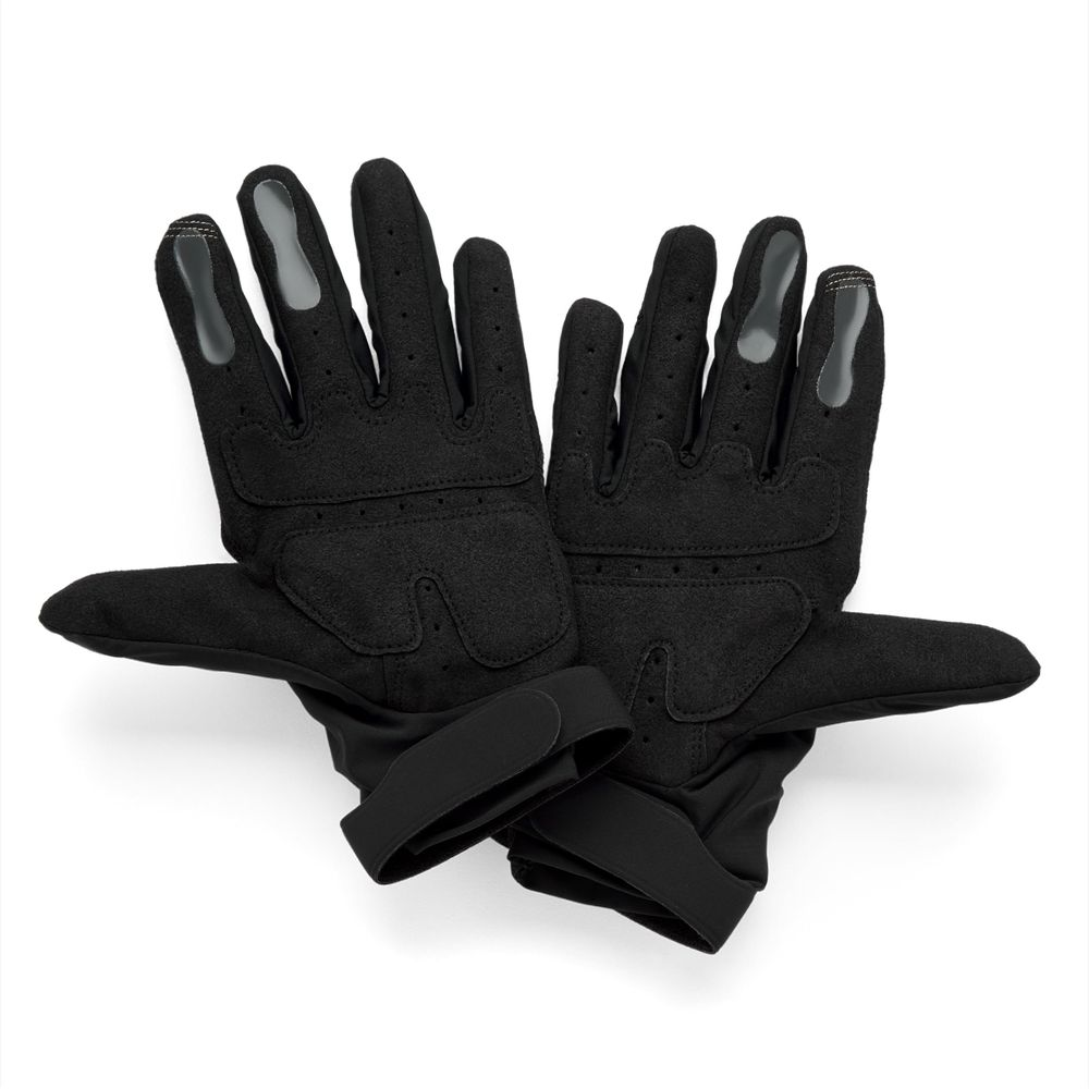 Schwarze Handschuhe mit Polsterung an den Fingern und Handballen.
