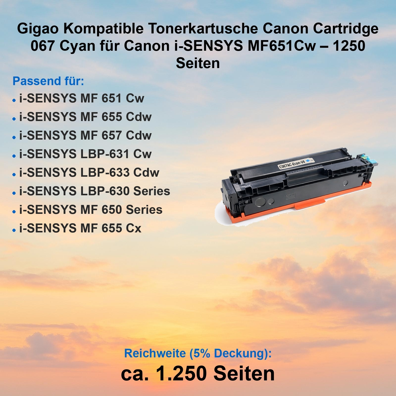 Schwarze Tonerkartusche mit orangefarbenen Akzenten, kompatibel mit Canon i-SENSYS MF651Cw.