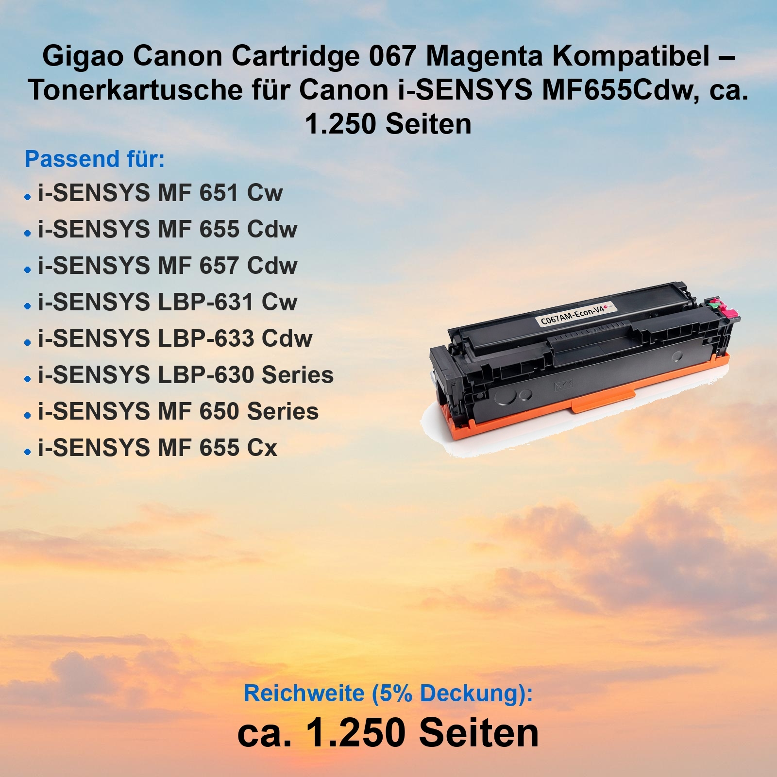Magenta-Tonerkartusche für Canon i-SENSYS MF655Cdw, ca. 1.250 Seiten.