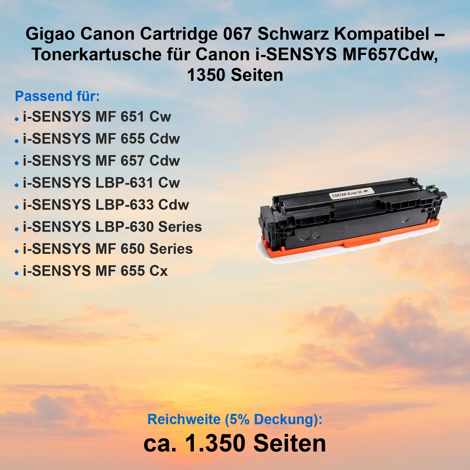 Schwarze Canon 067 Tonerkartusche, kompatibel für i-SENSYS MF657Cdw.