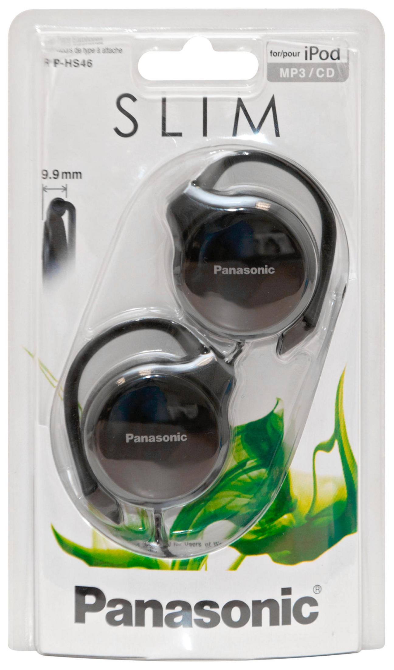 Schwarze Panasonic-Kopfhörer in SLIM-Verpackung für iPod, MP3/CD, 9,9 mm.