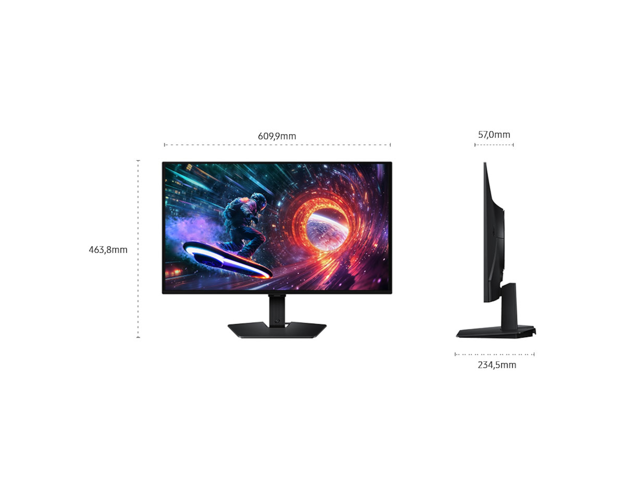 Monitor mit lebendiger Weltraumszene. Abmessungen: 60,9cm Breite, 46,3cm Höhe, 5,7cm Tiefe.