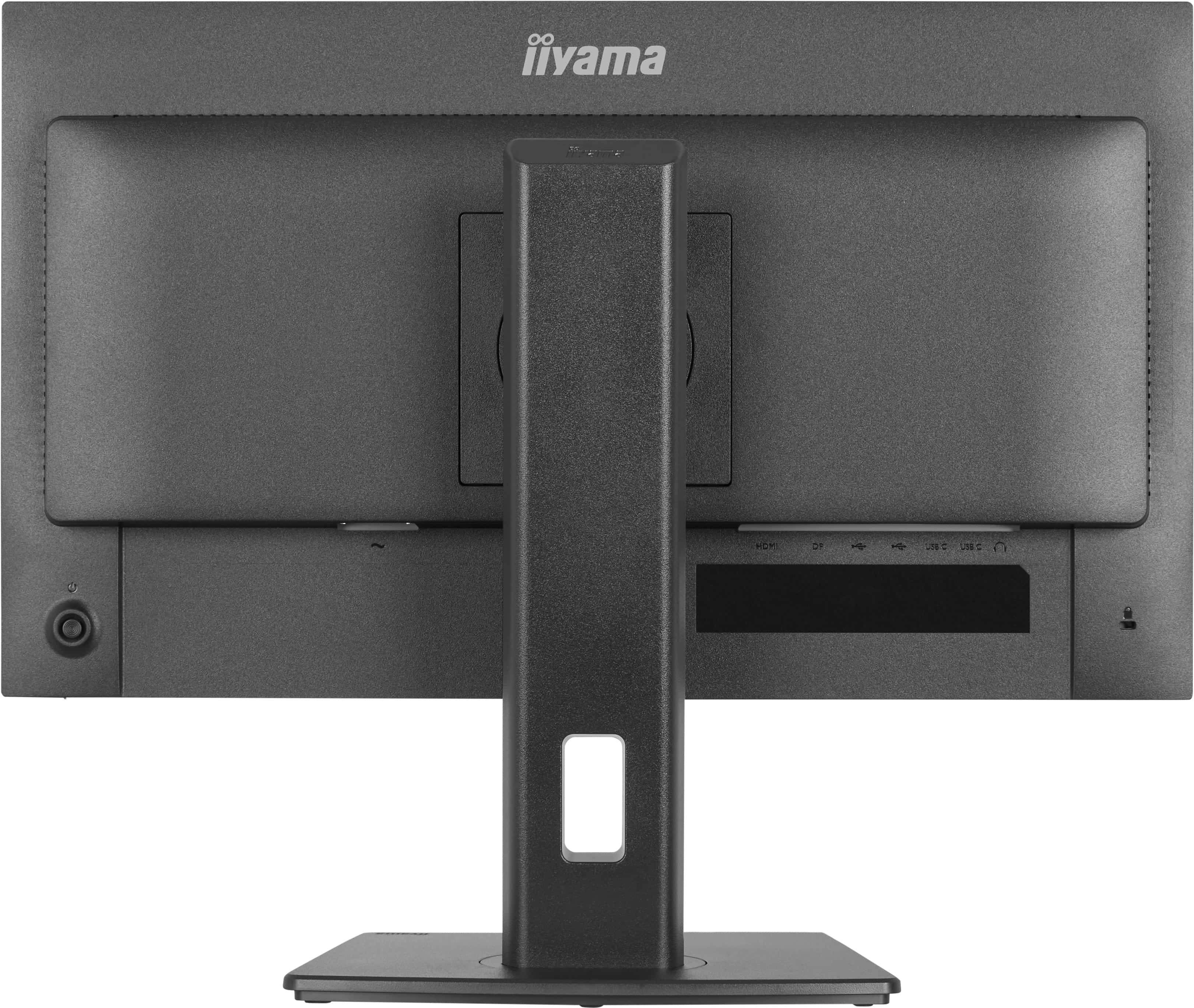 Tył czarnego monitora z portami HDMI, DP i USB-C.
