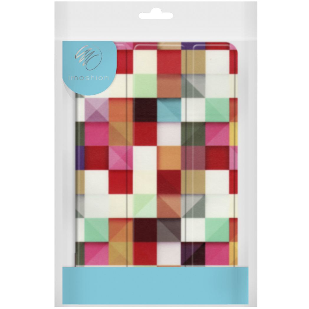 Packaging with a tablet cover featuring a colorful checkered pattern and "imoshion" logo.