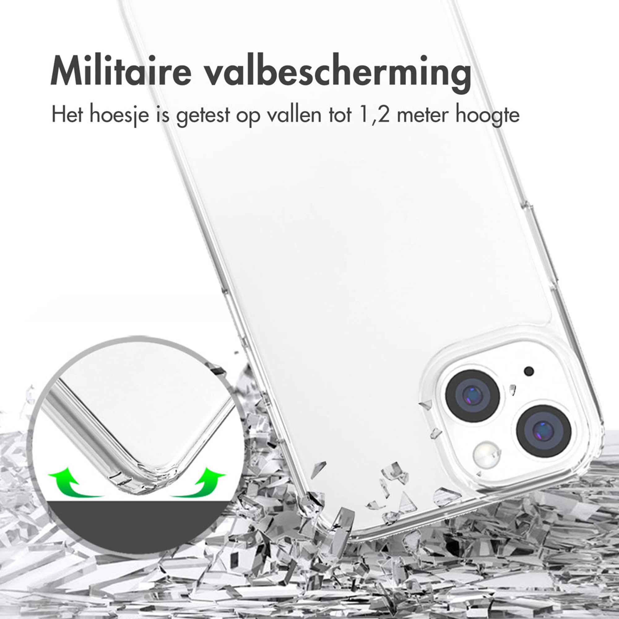 Custodia trasparente per telefono con grafica protezione caduta militare.