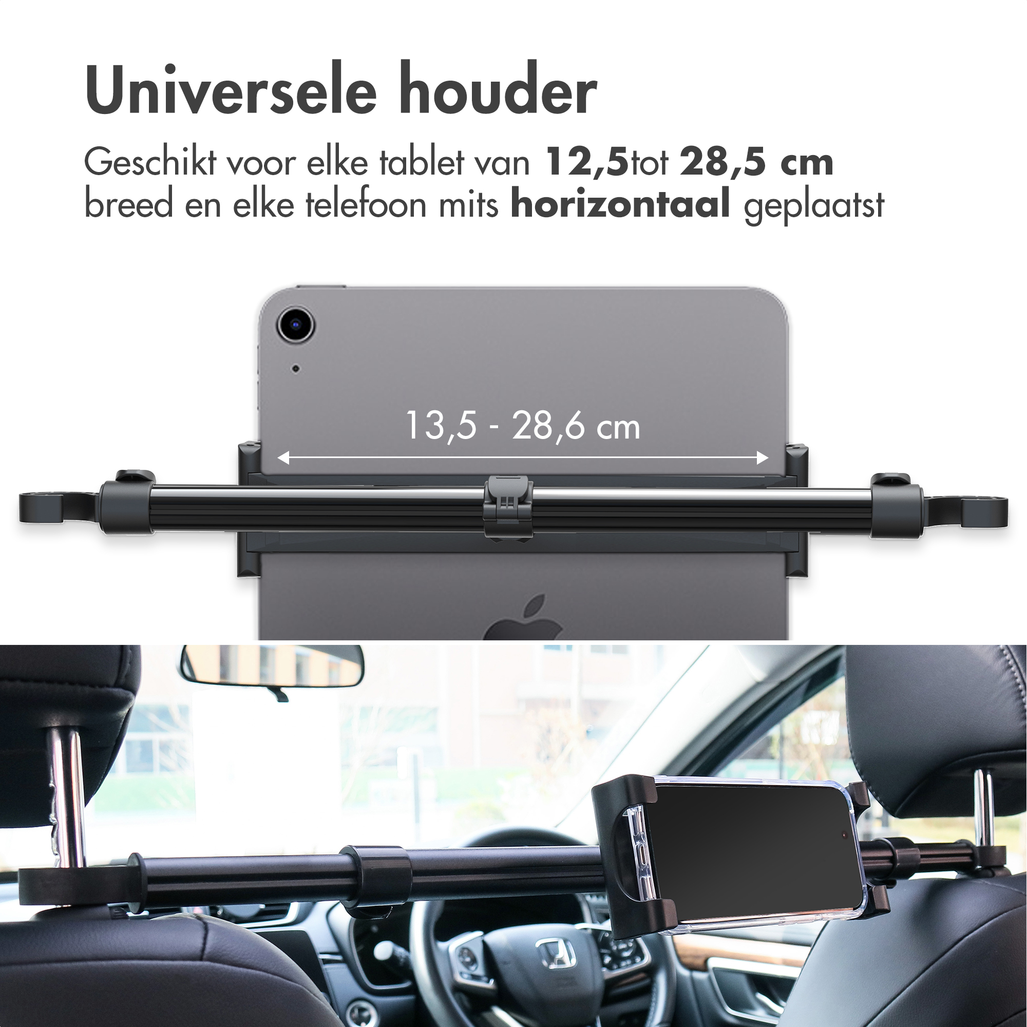 Auto Hoofdsteun Tablethouder, Achterbank Auto Tablet Mount voor Kinderen [Uitschuifbare & Stabiel] voor iPad Mini Air Pro, iPhone, Galaxy Tab, Lenovo, Switch, Telefoon etc, 4-12.9