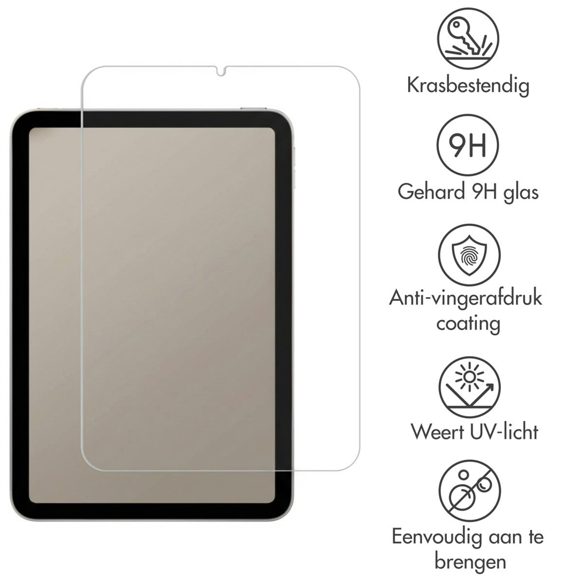 Screenprotector voor tablet, krasbestendig, 9H gehard glas, anti-vingerafdruk.