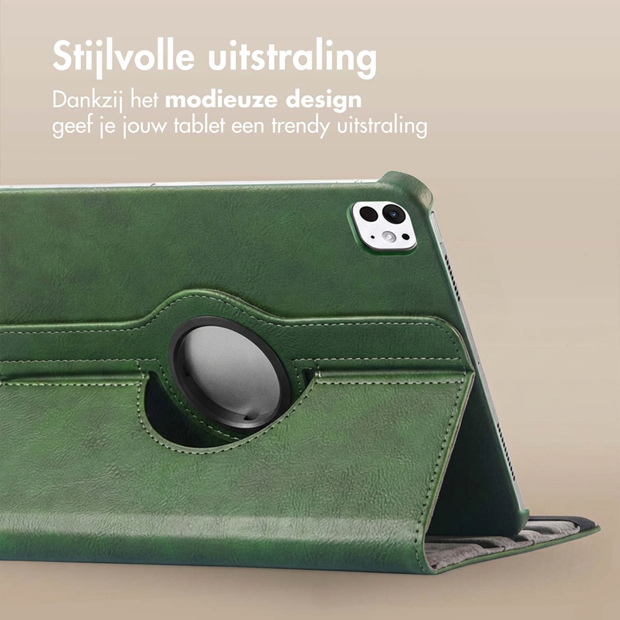 Green tablet case with ring holder and camera cutout.
