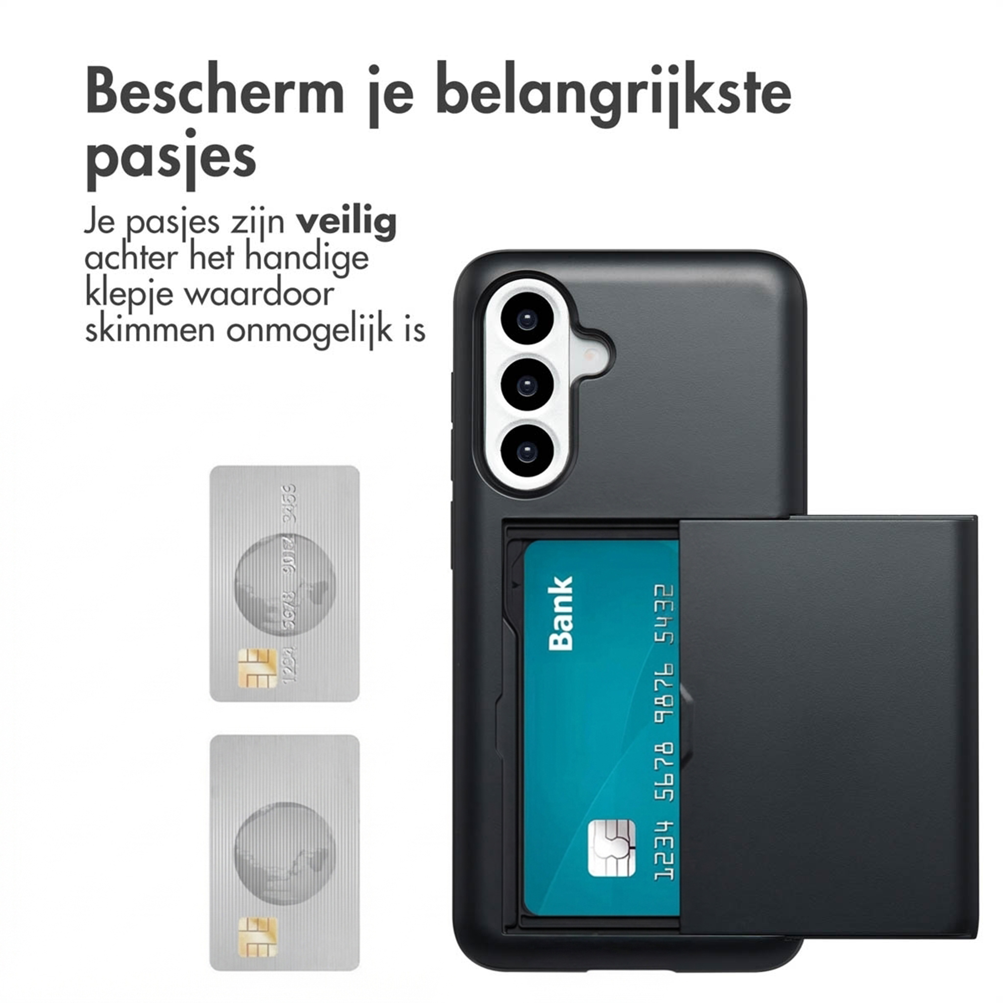 Telefoonhoes met kaarthouders en een zwart klepje.