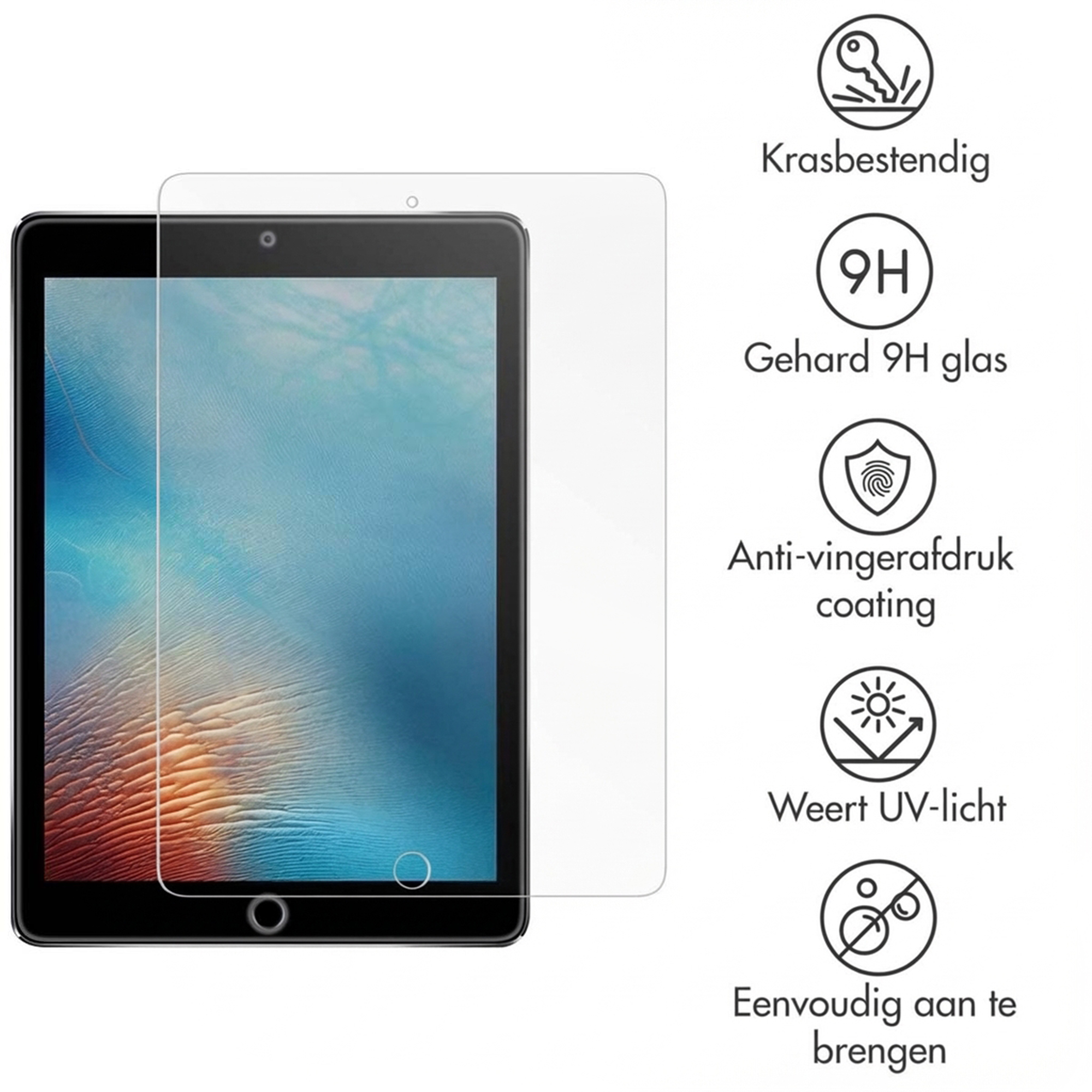 A tablet with a screen protector that is scratch-resistant and 9H hardened.