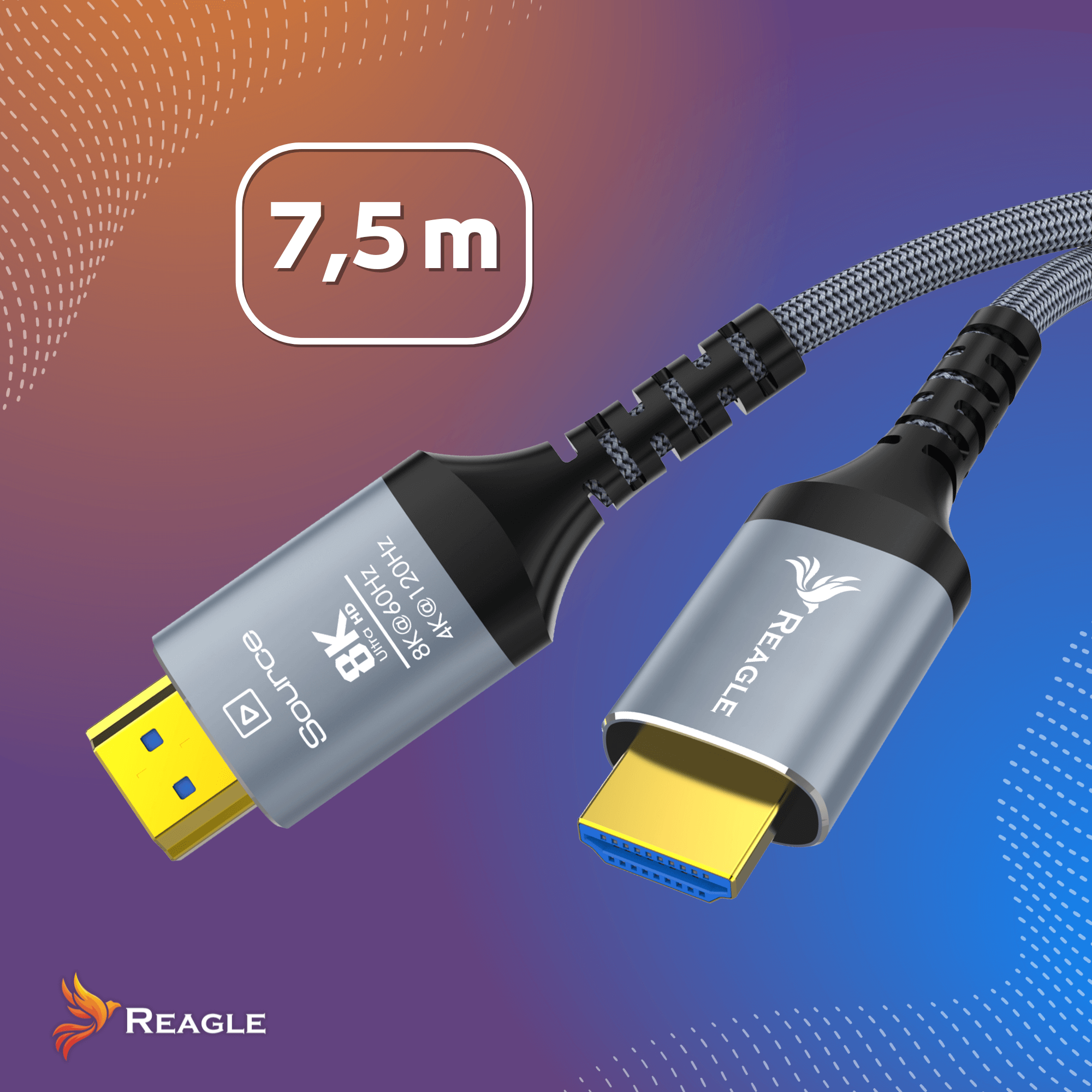 Kabel HDMI 7,5 m obsługujący rozdzielczość 8K Ultra HD.