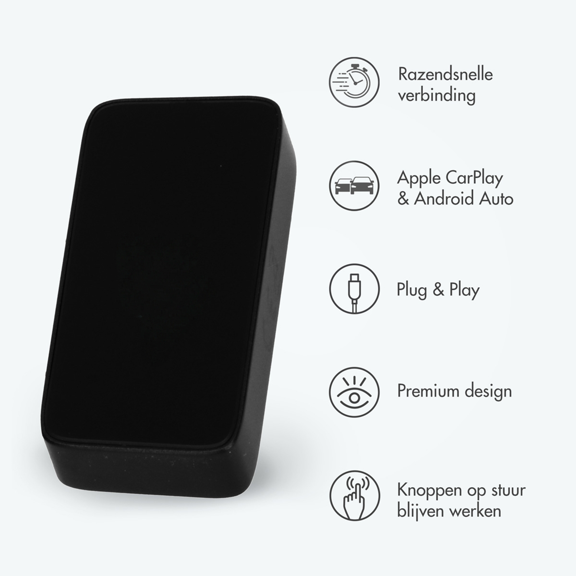 Black rounded rectangle with icons for speed, cars, plug, eye, and hand.
