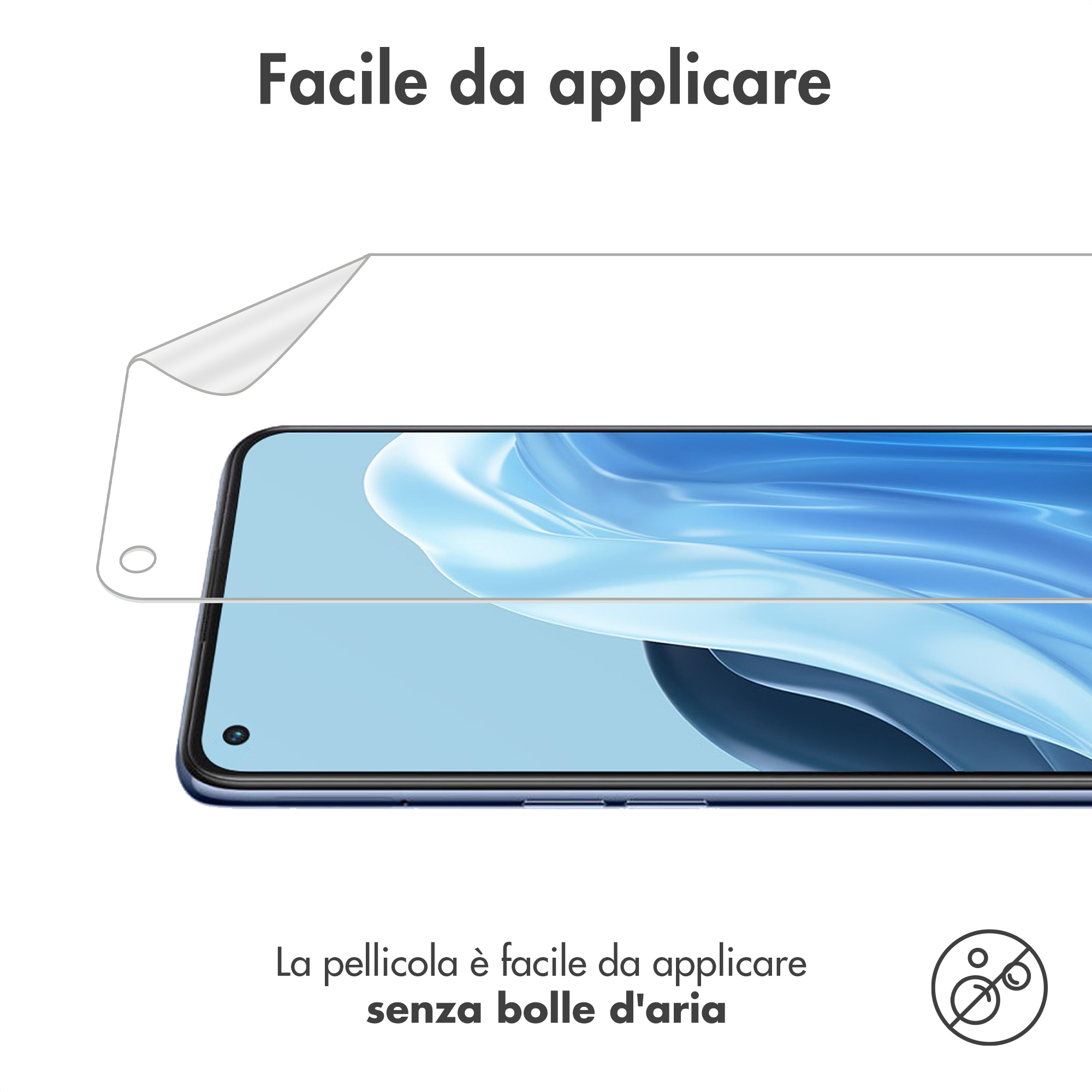 A screen protector is being applied to a smartphone.