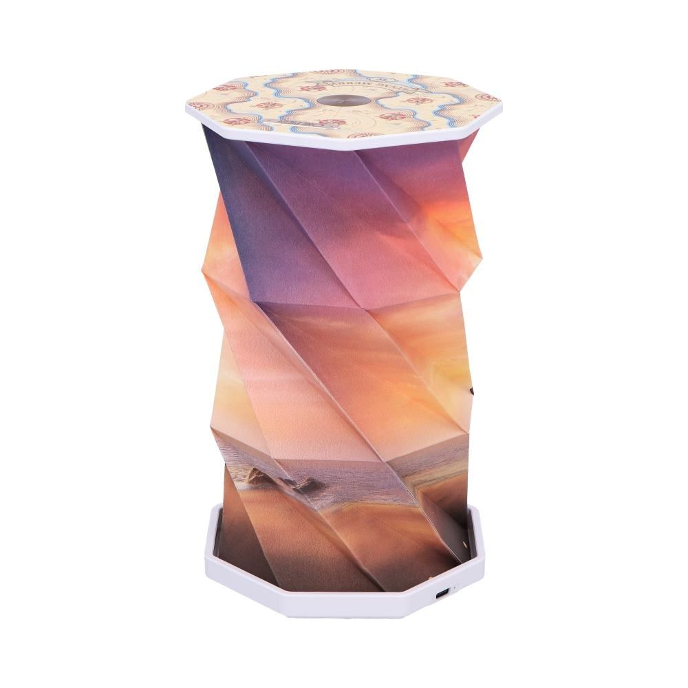 Een zeshoekige lampenkap met een zonsondergang strandtafereel.