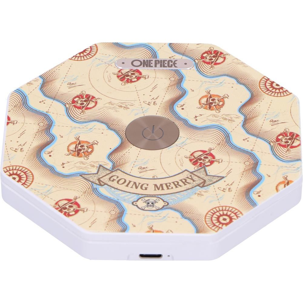 Octagonaal apparaat met One Piece kaartontwerp en "Going Merry" tekst.