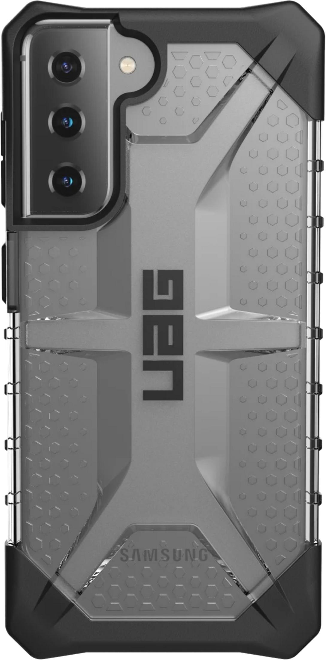 Stoere zwarte telefoonhoes met doorzichtig achterpaneel, Samsung logo.