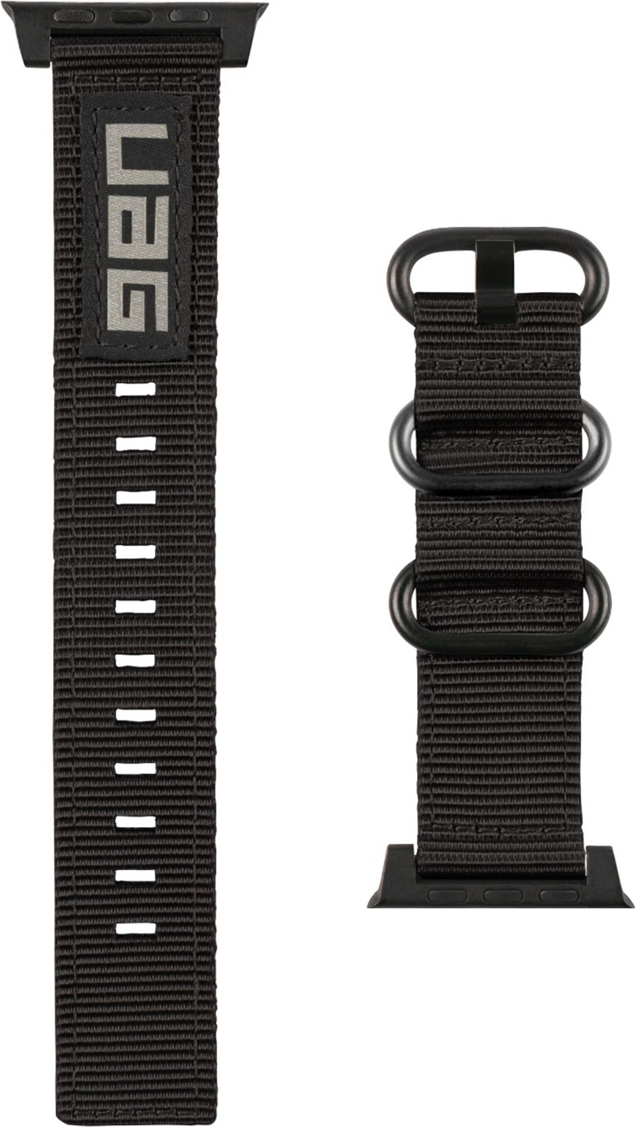 Schwarzes Armband mit UAG-Logo und silbernen Details.