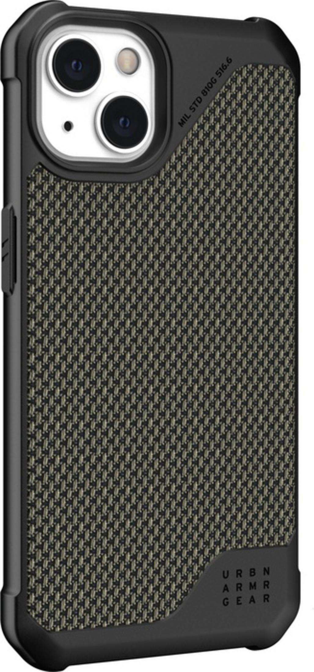 Schwarze Handyhülle mit Muster und Kameraausschnitt. MIL STD 810G 516.6.