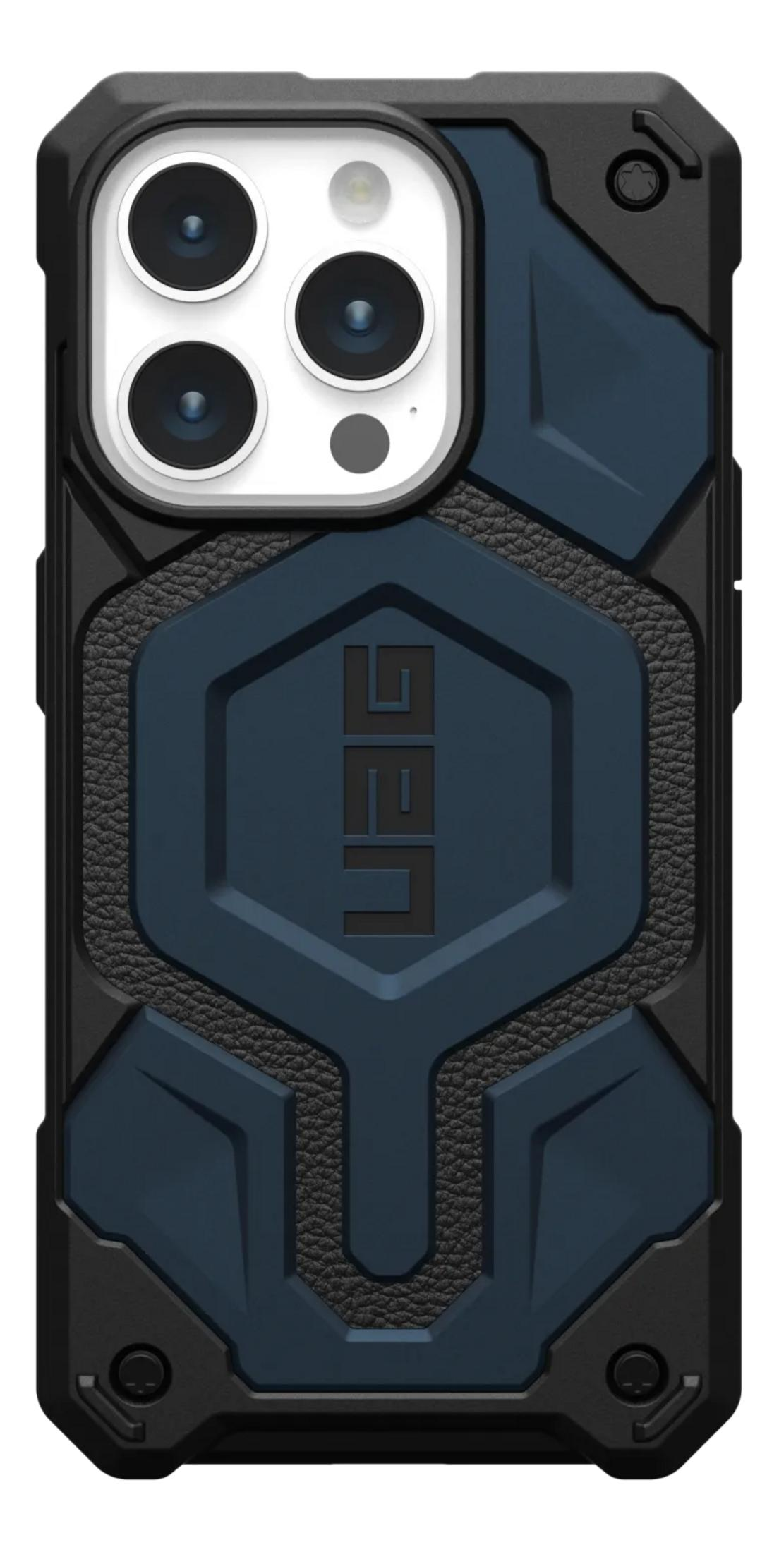 Zwarte telefoonhoes met blauw inzetstuk en camerabescherming.