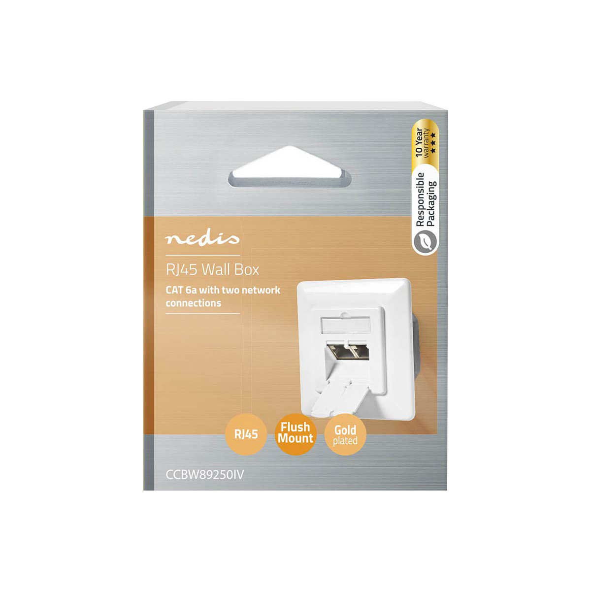 Nedis RJ45 Wall Box, CAT 6a, with 2 network connections, flush mount.