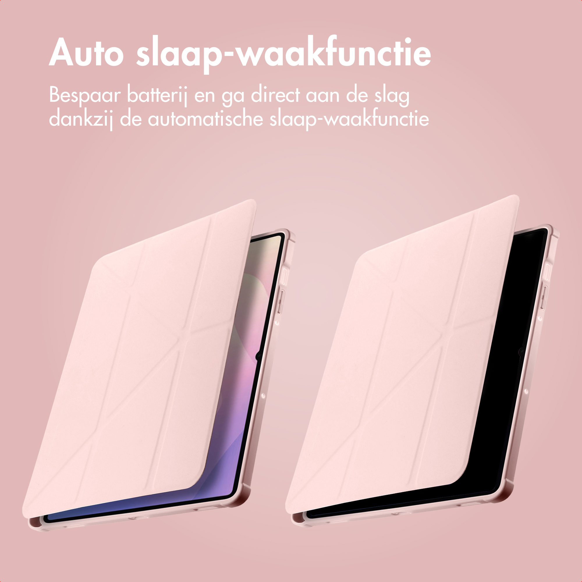 Two pink tablet cases with flip covers against a pink background.