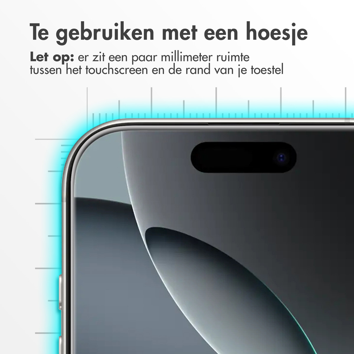 Gros plan d'un smartphone montrant une échelle indiquant l'espace par rapport au bord.