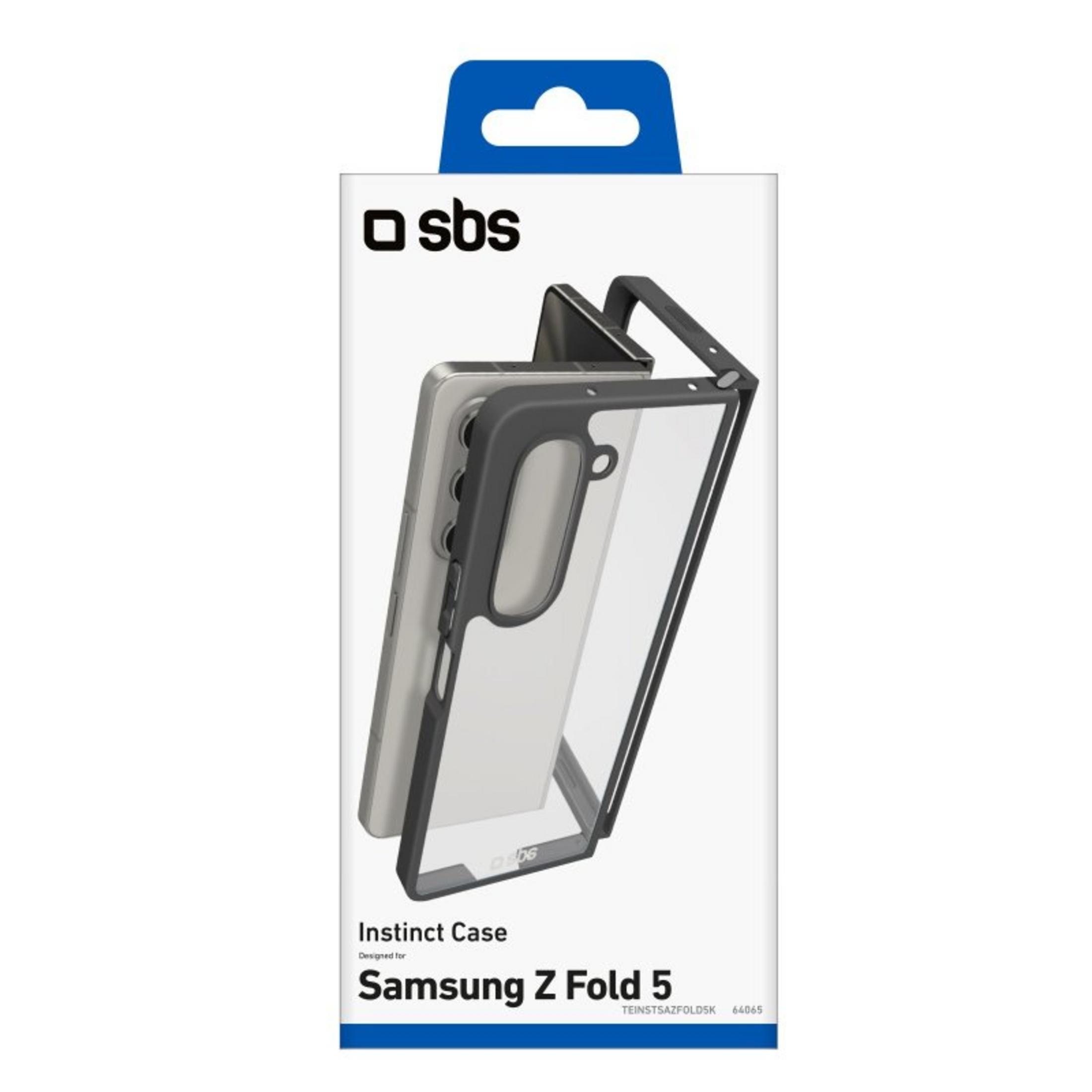 SBS Instinct Case voor Samsung Z Fold 5, doorzichtig achterkant, zwart frame.