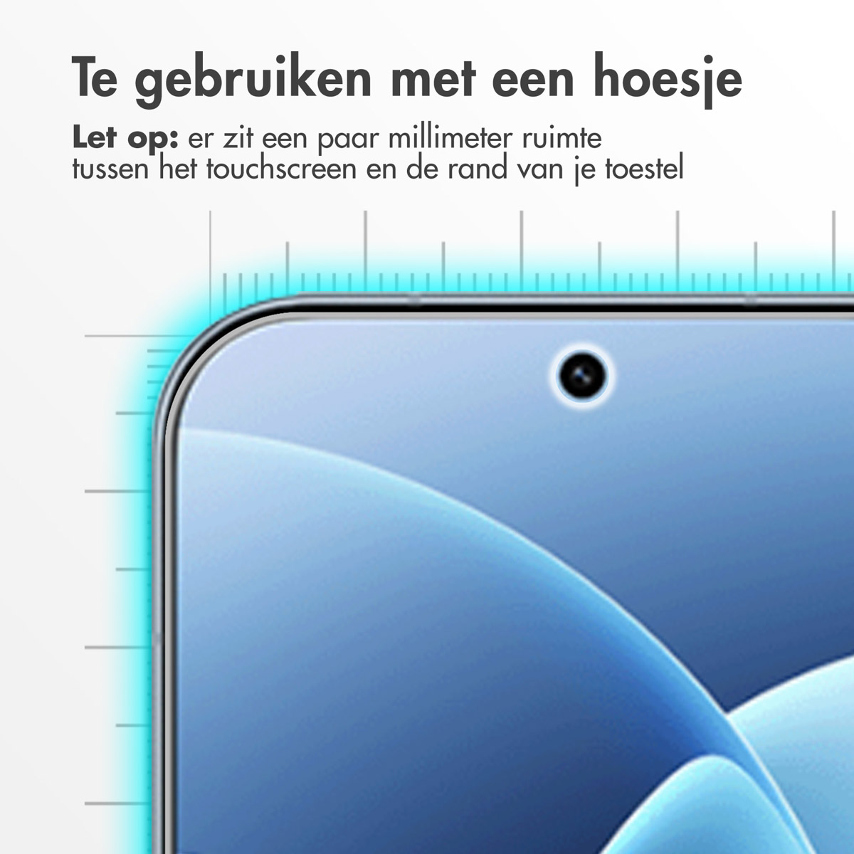 Gros plan d'un écran de téléphone avec graphique de règle. Texte : À utiliser avec une coque.