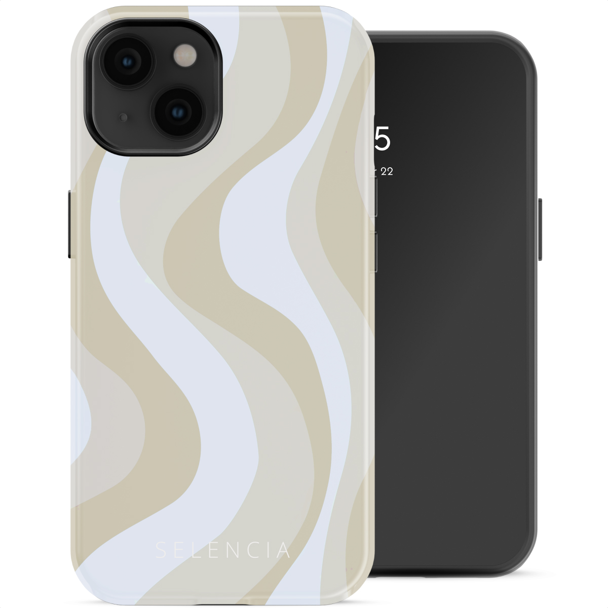 Una cover per telefono con motivo ondulato nei toni del beige e del bianco.