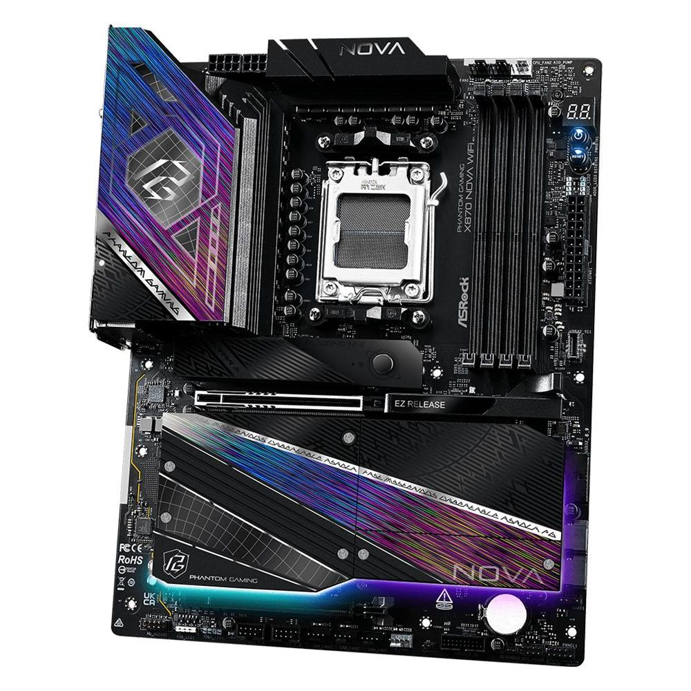 Płyta główna ASRock Phantom Gaming X870 Nova WiFi z podświetleniem RGB.