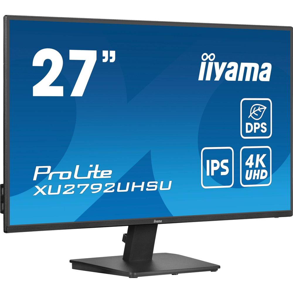 Czarny monitor Iiyama ProLite 27" 4K UHD IPS na stojaku.
