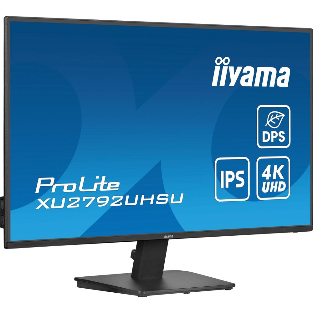Czarny monitor Iiyama ProLite z ekranem 4K UHD i IPS na podstawie.