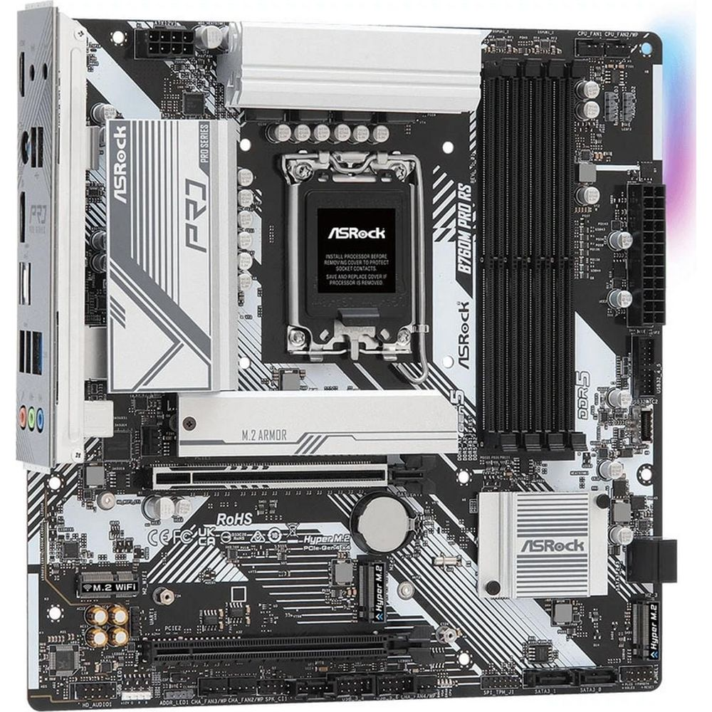 Płyta główna ASRock B760M PRO RS z gniazdem CPU, slotami DDR5 i slotami M.2.