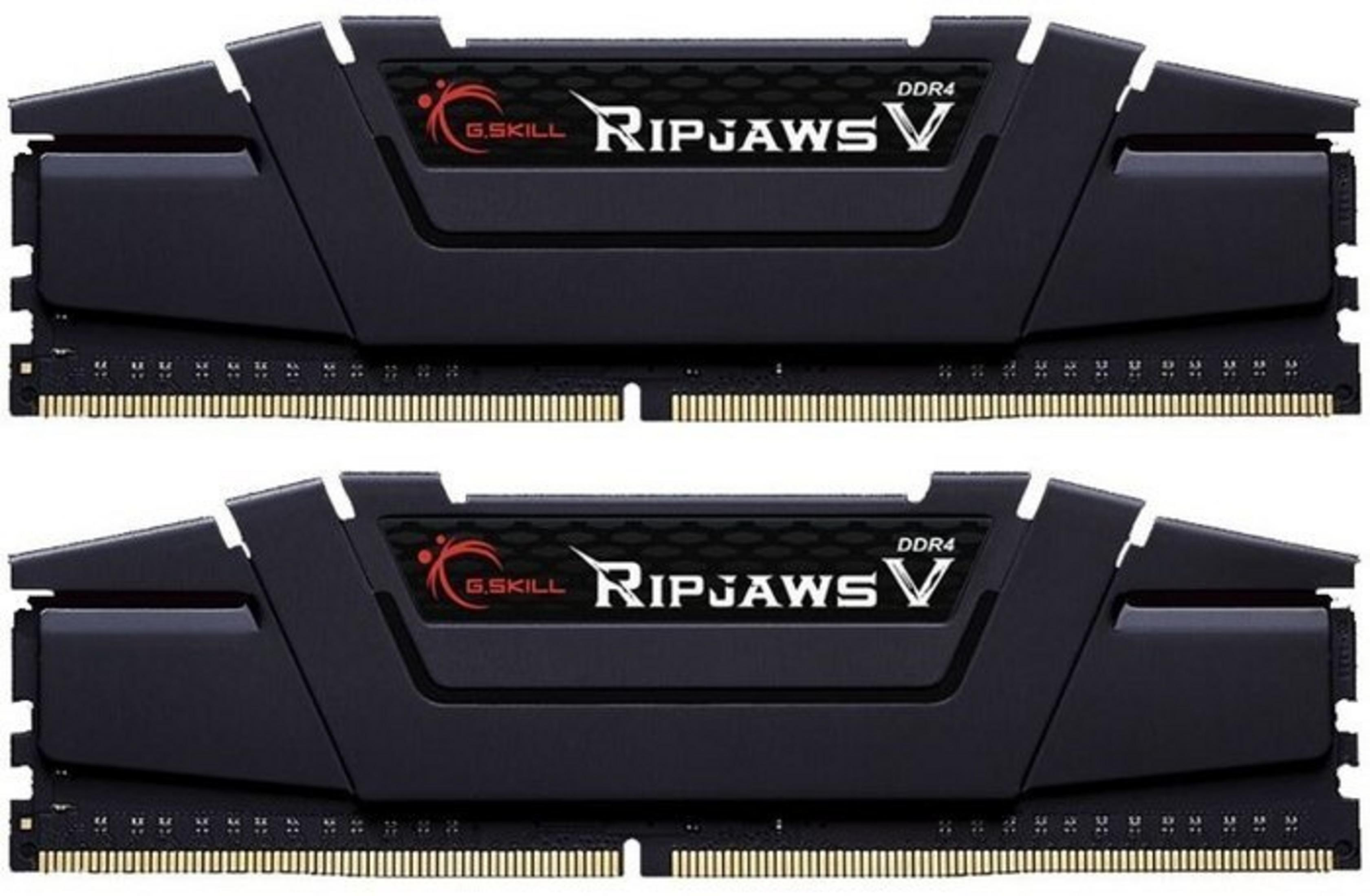Dwa czarne moduły RAM G.Skill Ripjaws V DDR4 obok siebie.