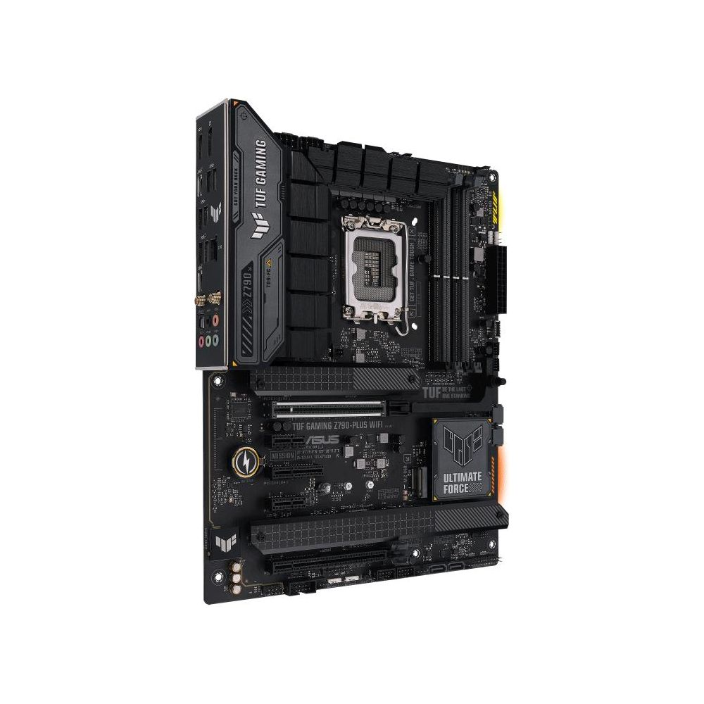 Czarna płyta główna ASUS TUF GAMING Z790-PLUS WIFI z gniazdem CPU i radiatorami.