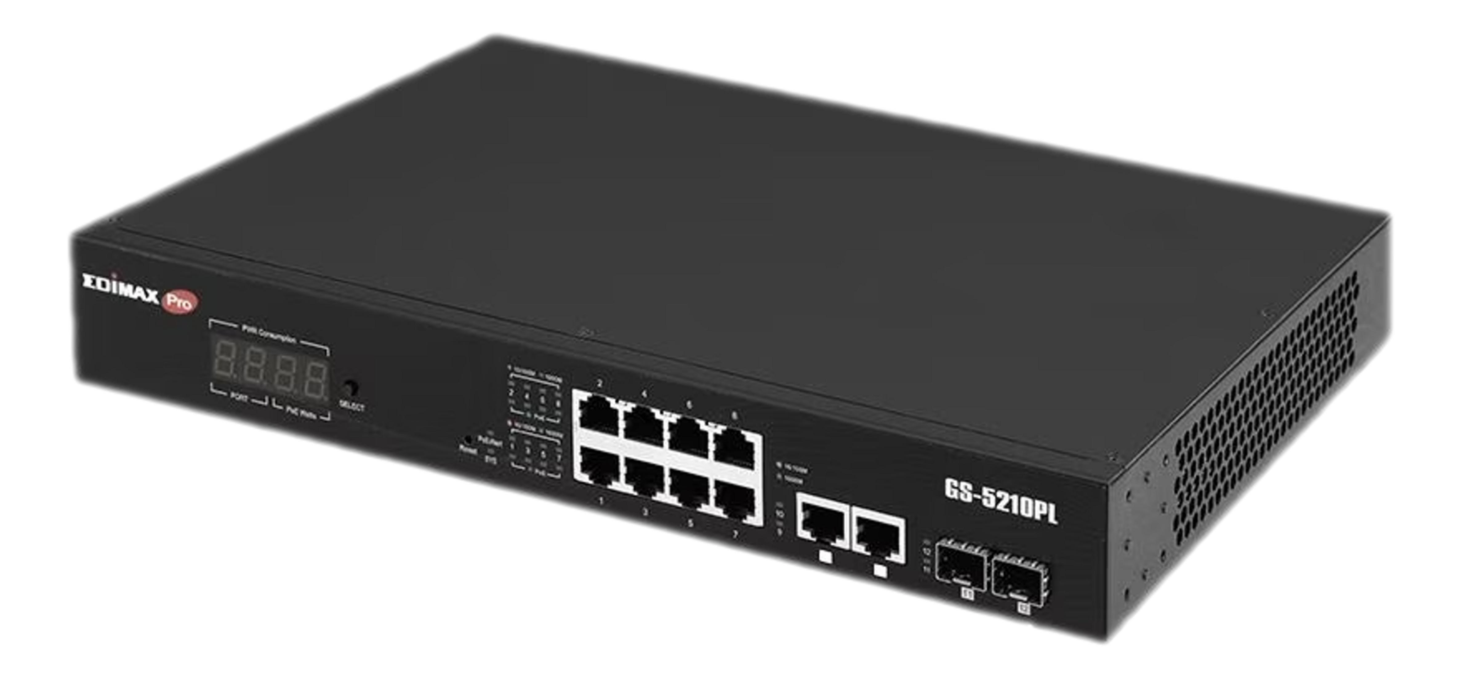 Czarny przełącznik sieciowy z 12 portami i cyfrowym wyświetlaczem.