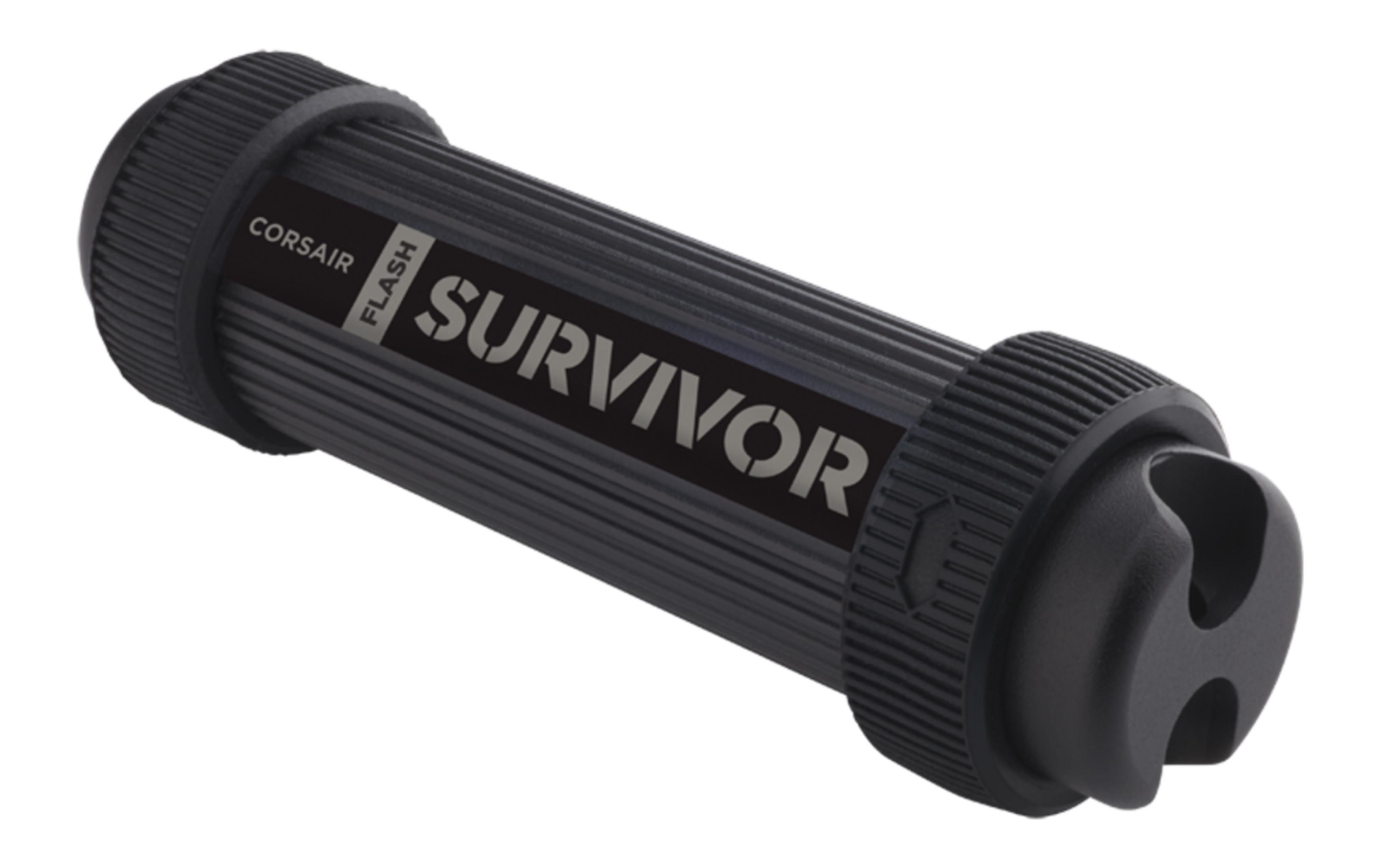 Czarny pendrive z prążkowaną fakturą i napisem "SURVIVOR".