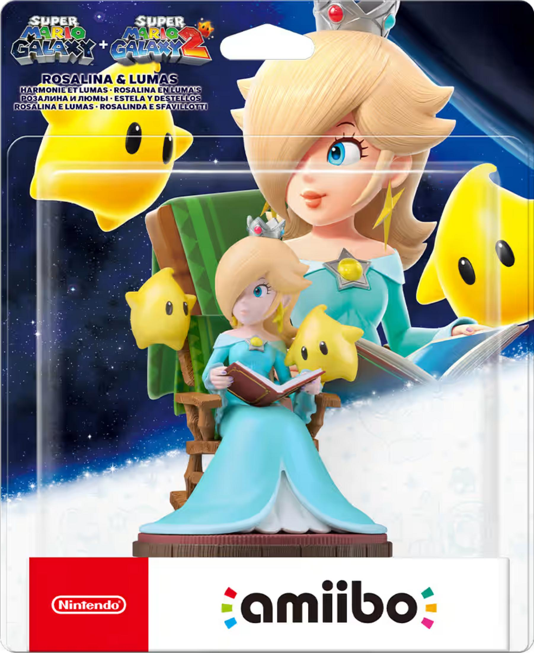 Figura de Rosalina y Lumas ante fondo espacial, leyendo un libro.