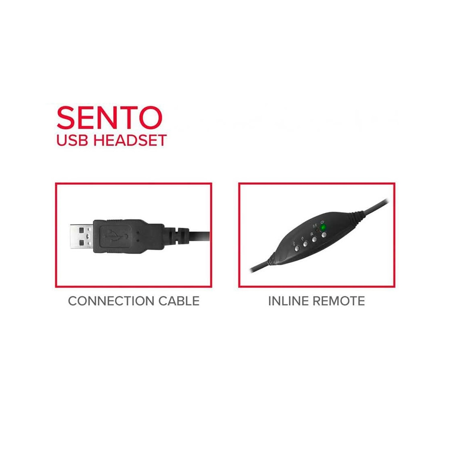 Cuffie USB Sento: Primo piano del cavo di connessione e del controllo remoto in linea.