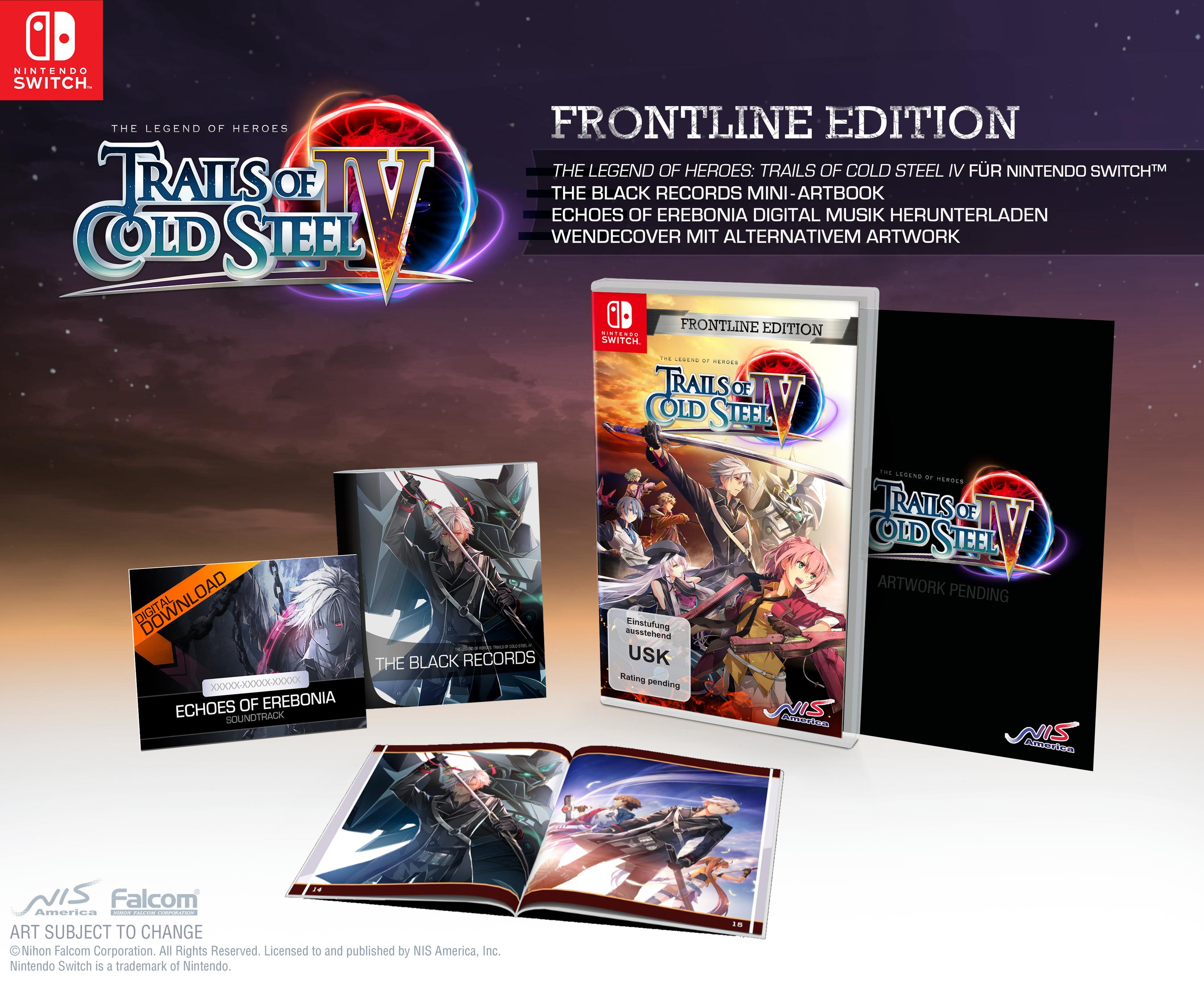 Gioco Nintendo Switch "Trails of Cold Steel IV" Edizione Frontline con artbook e colonna sonora.