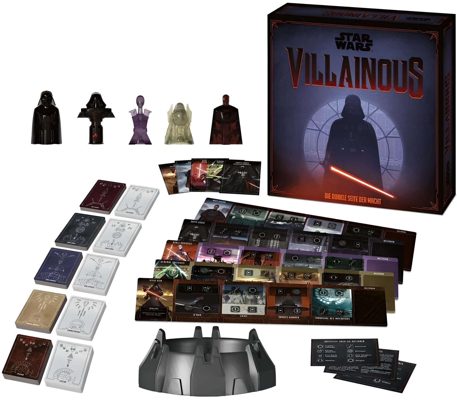 Star Wars Villainous Spielbrett mit Figuren, Karten und Anleitung.